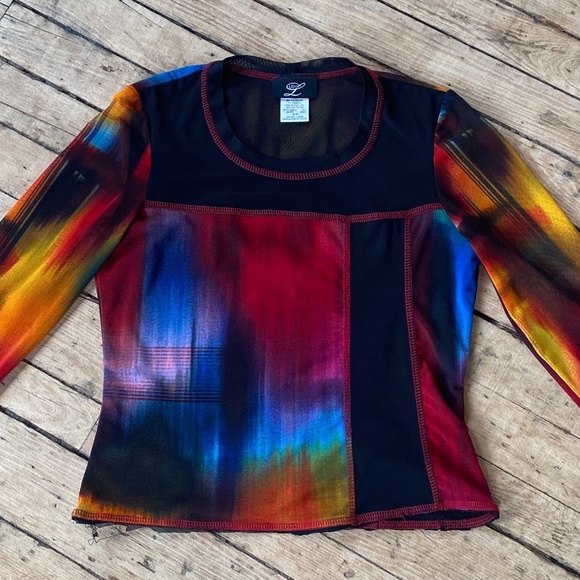 Vintage 1990s Libra Abstract Semi Sheer Blouse - Picture 3 of 8